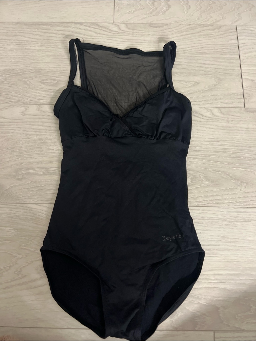 Black ballet leotard with Sheer Mesh Panel